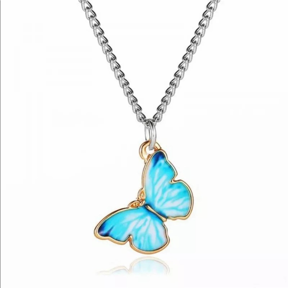 Dainty Blue Butterfly Pendant Necklace